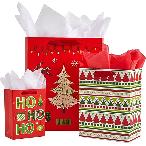 Assorted Sizes Christmas Gift Bags with Tissue Paper, 9 Pack E464620