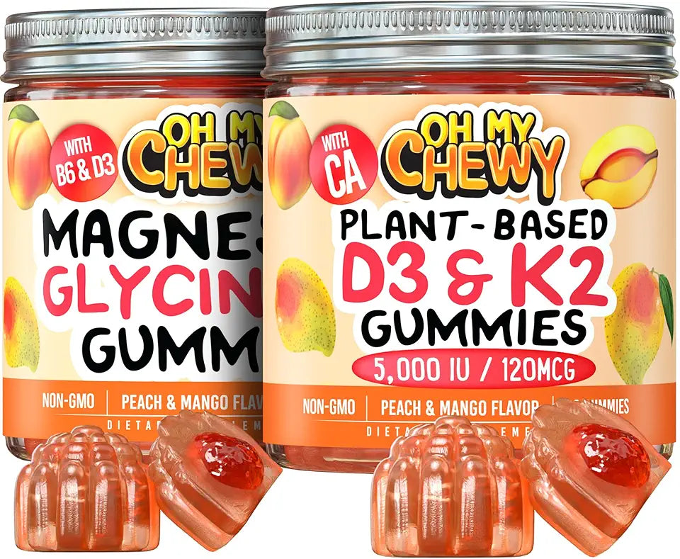 Magnesium + D3K2 Gummies Bundle - 2 Bottles (60 Each) - Peach Mango G1245