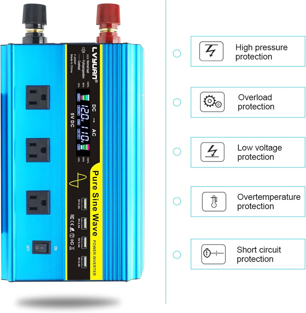 Pure Sine Wave Inverter 1600 Watts 12V to 110V with Remote Controller C835