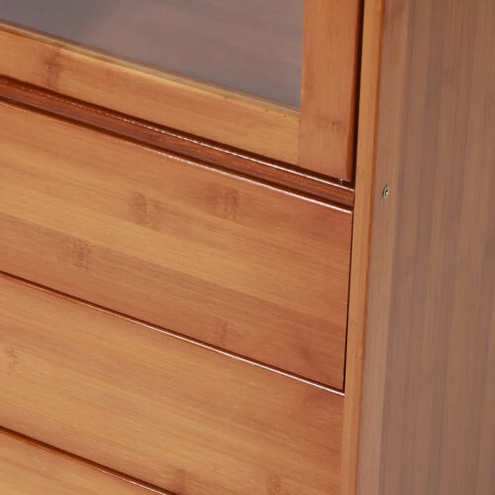 Wooden Storage Pantry Cupboard with 3 Drawers and 2 Acrylic Doors Brown V4718