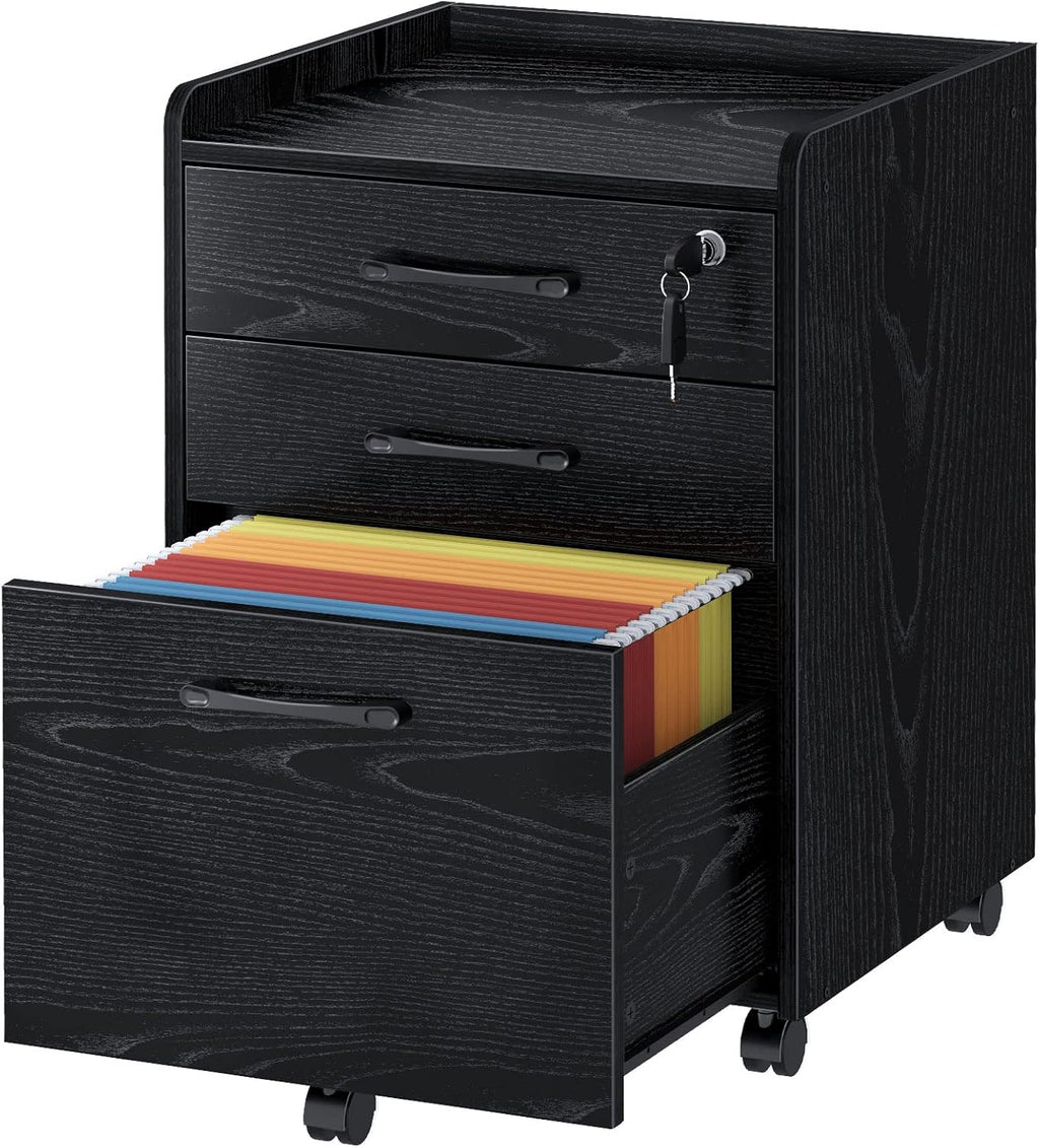 Rustic Brown 3 Drawer Rolling File Cabinet N159811