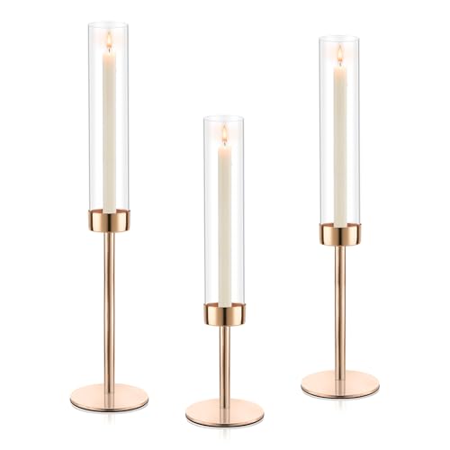 Black Set of 6 Glass Taper Candle Holders W6813