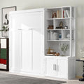 White Full Size Wood Murphy Bed with Storage Shelves and Cabinet W498594