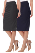 Women's High Waist Stretch Pull On Pencil Midi Skirt (Pack of 2) J96070