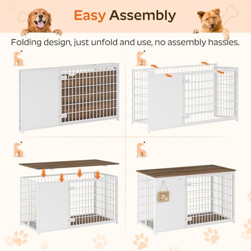 Foldable White and Walnut Wooden Dog Crate Furniture G90331