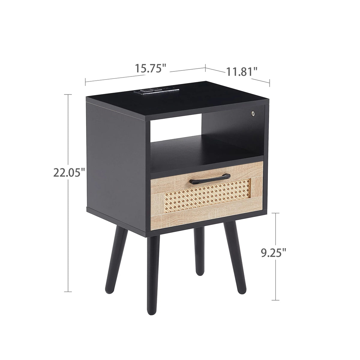 15.75" Rattan End Table with Power Outlet & USB Ports I9619