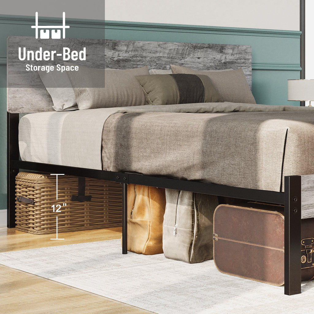 Queen Platform Bed Frame with Headboard and Under-bed Storage N63663