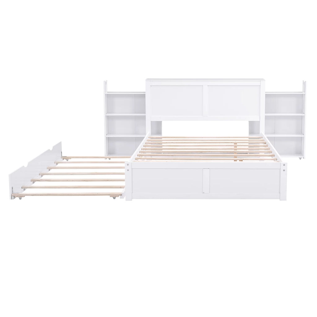 Full Size Wood Platform Bed with Trundle and Storage O84366