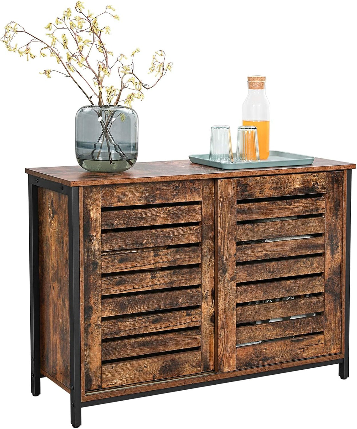 Rustic Brown Sideboard with Sliding Doors Q568