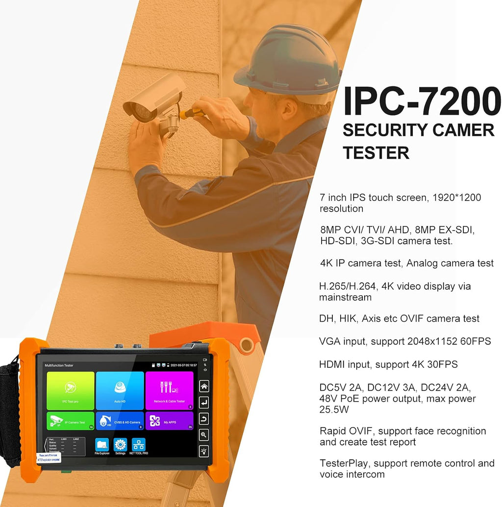 IP Camera Tester 8MP 7inch IPS Touch Screen POE WiFi 4K P996