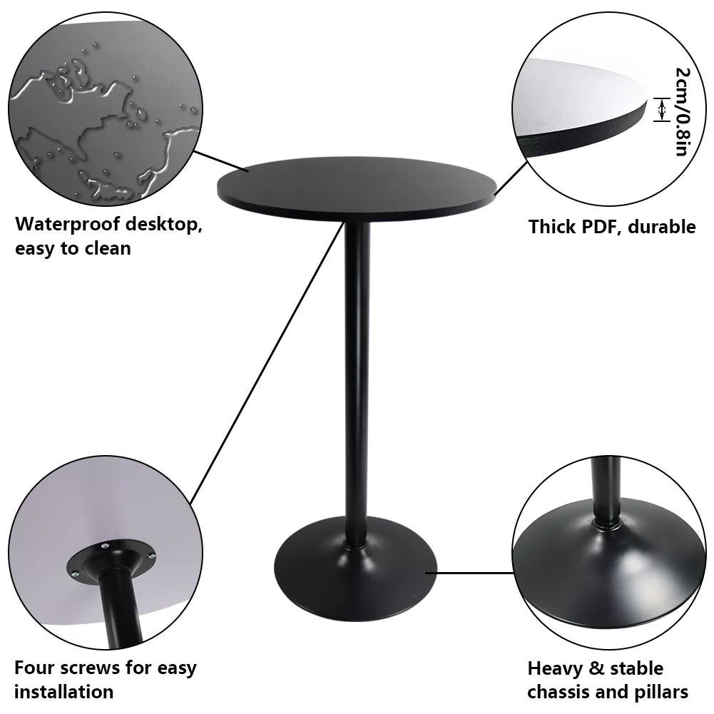 Black Round Bar Table 24 in Top 41.5 in H V65405