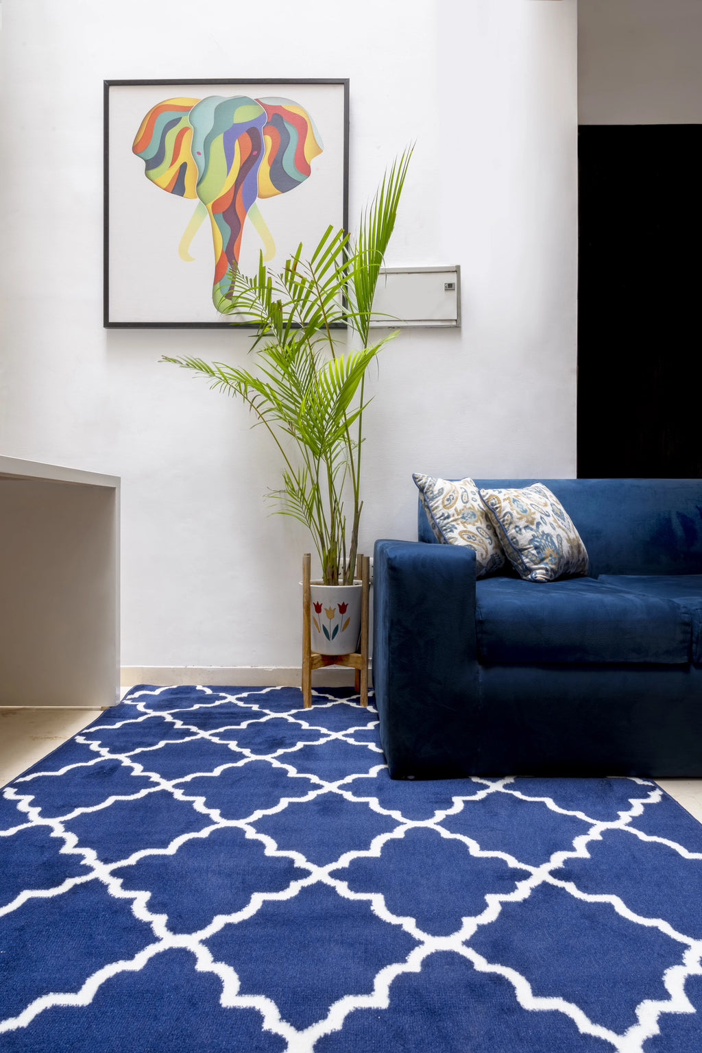 Blue Modern Geometric Area Rug L36345