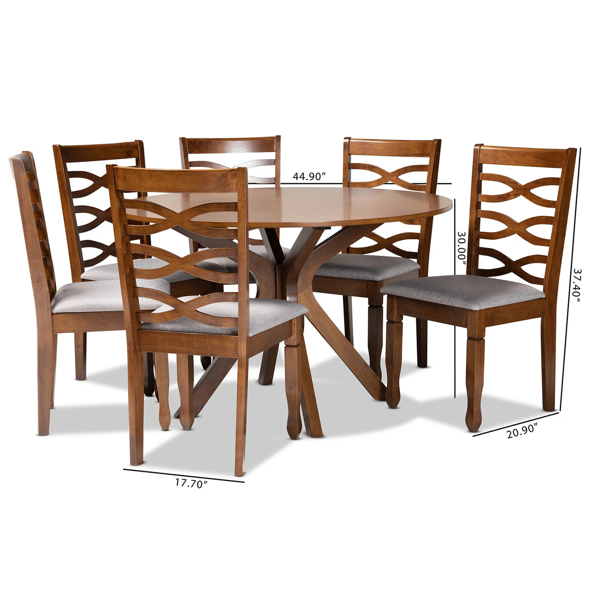 Grey Fabric Upholstered Walnut Brown Wood 7-Piece Dining Set Q914096