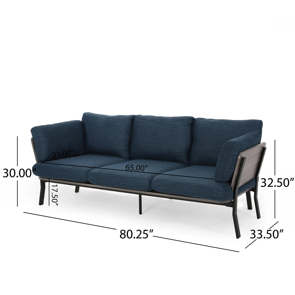 Navy Blue 3 Seater Wood Frame Sofa with Pillows E80552