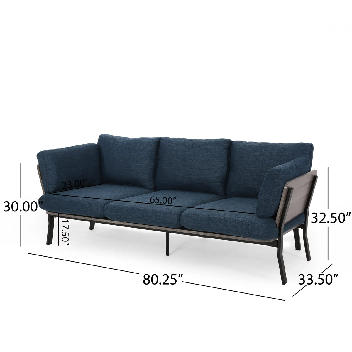 Navy Blue 3 Seater Wood Frame Sofa with Pillows E80552