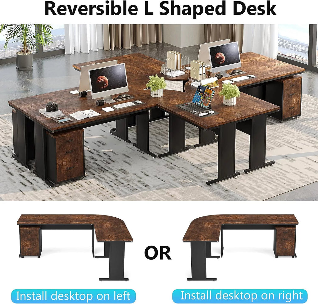 83" L-Shaped Executive Desk with 3-Drawer File Cabinet W113221