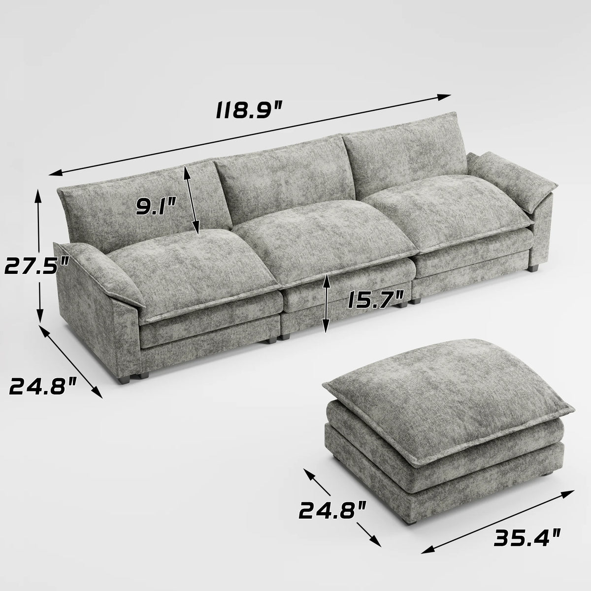 Gray L-shaped Sectional Sofa with Reversible Chair E3926
