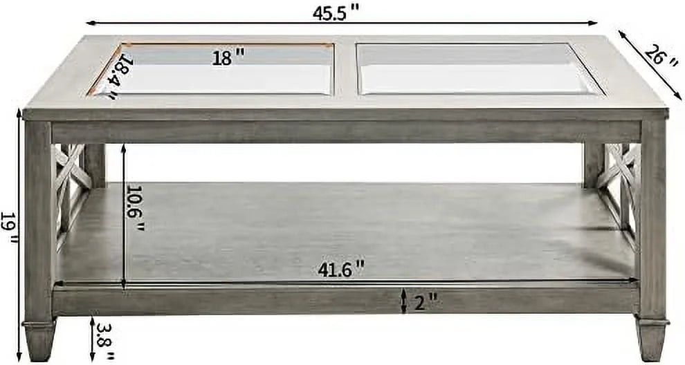 Solid Wood Coffee Table with Glass Top O208672