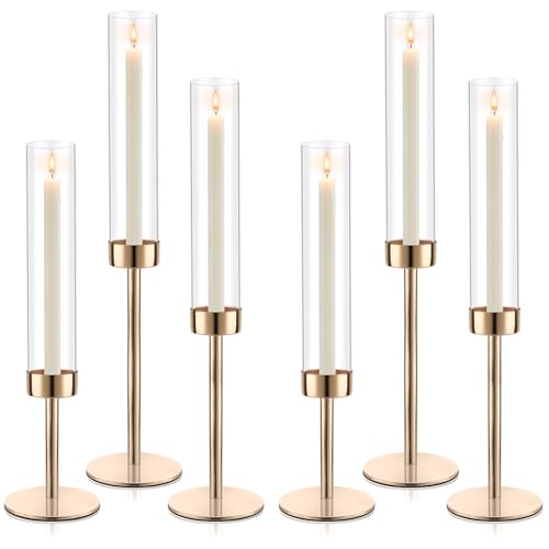 Black Set of 6 Glass Taper Candle Holders W6813
