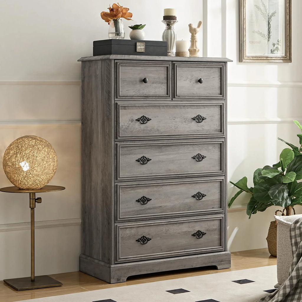 Grey 6 Drawer Wood Dresser H582