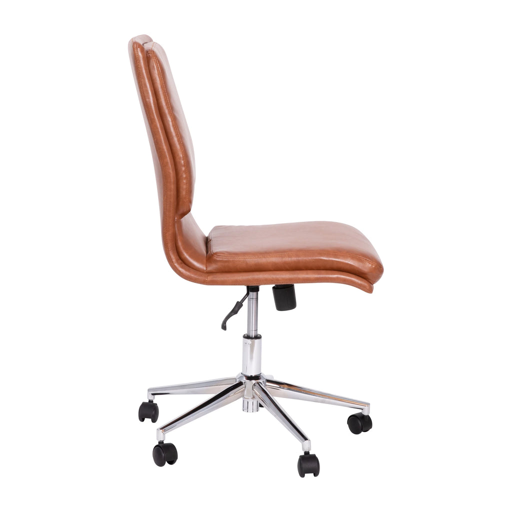 Brown Faux Leather Mid-Back Office Chair with Casters H145