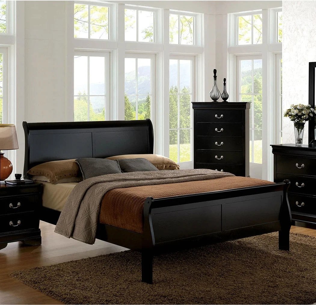 Black Eastern King Size Solidwood Sleigh Bed E351489