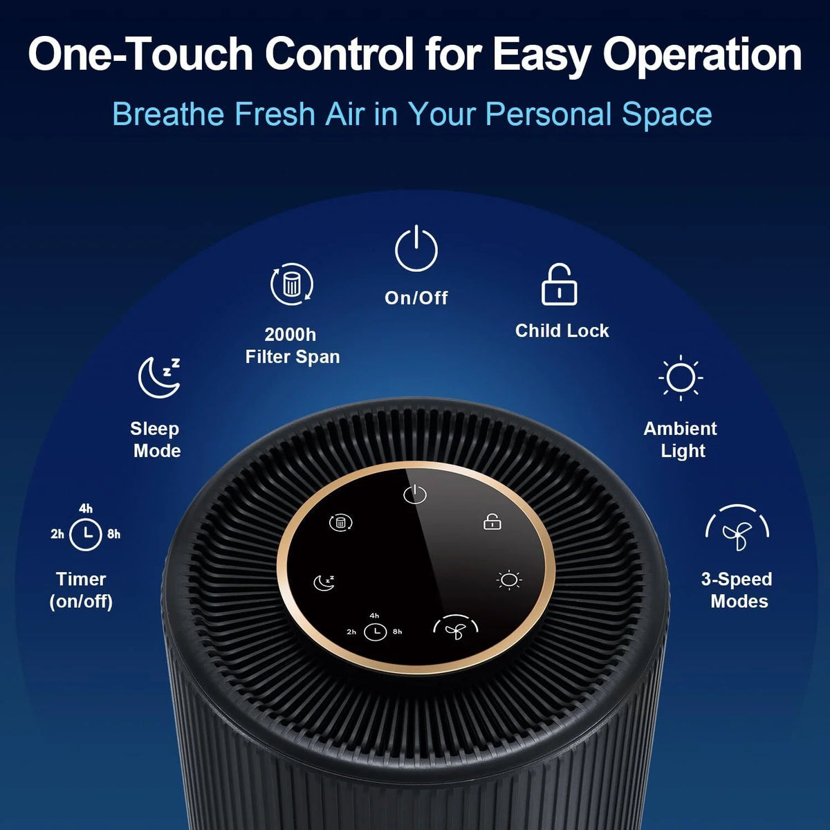 Black H13 True HEPA Air Purifier T989557