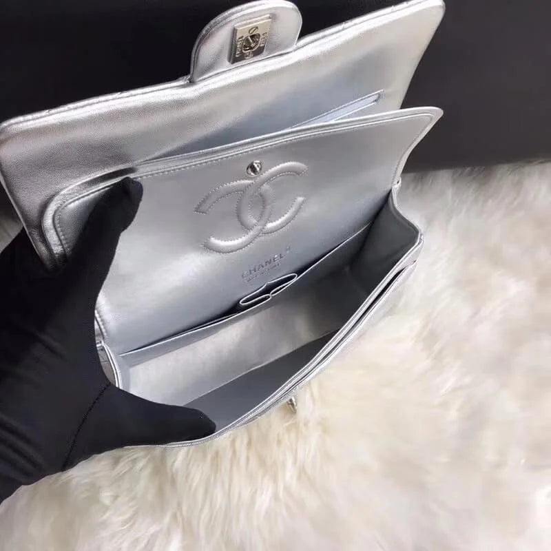 Silver Medium Size Lambskin Leather Flap Bag C184389