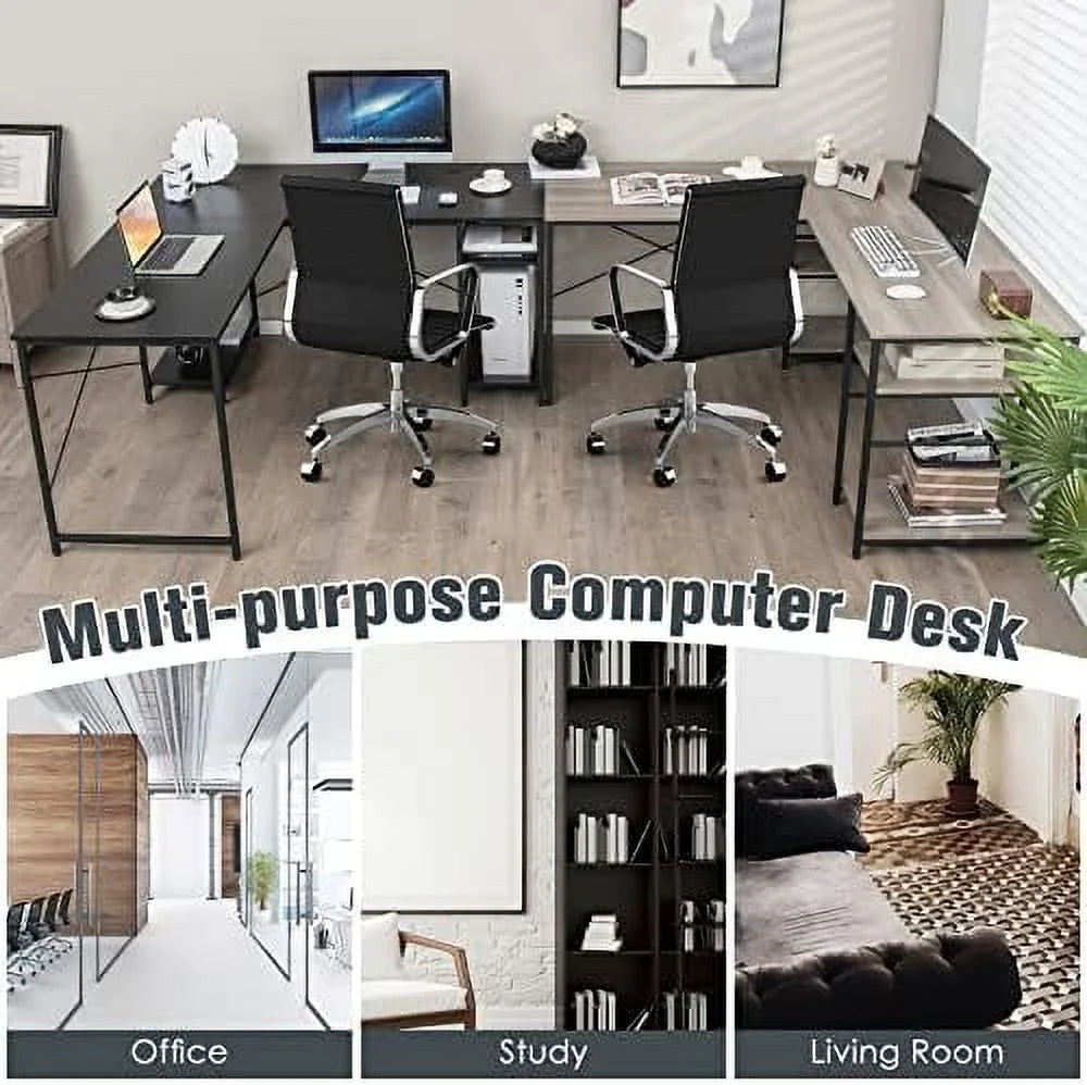 L-Shaped Convertible Computer Desk with 4-Tier Shelves E850