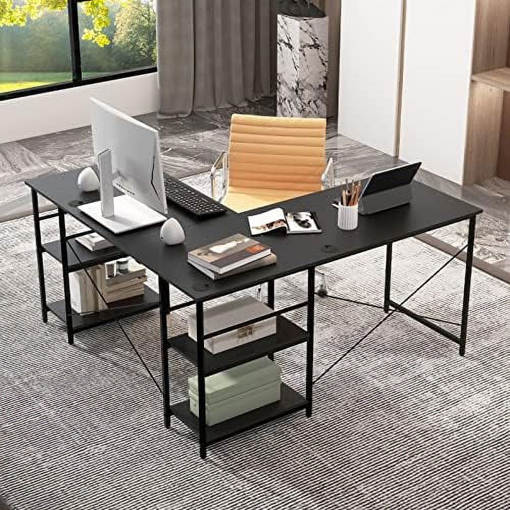 L-Shaped Convertible Computer Desk with 4-Tier Shelves E850