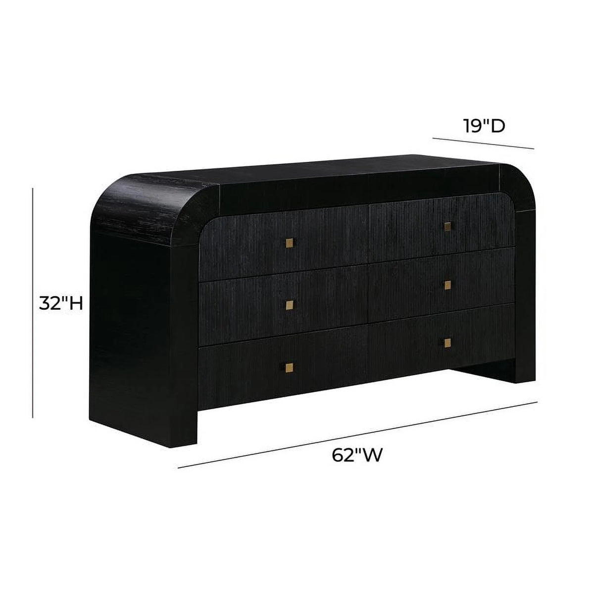 Black 6-Drawer Acacia Veneer MDF Wood Dresser T8626