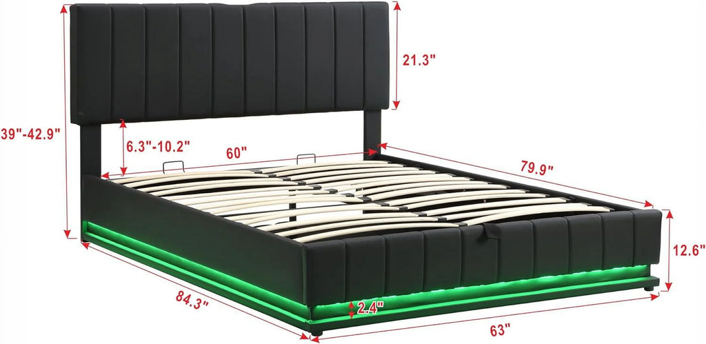 Queen Size Upholstered Platform Bed with LED Lights and USB Ports N24184