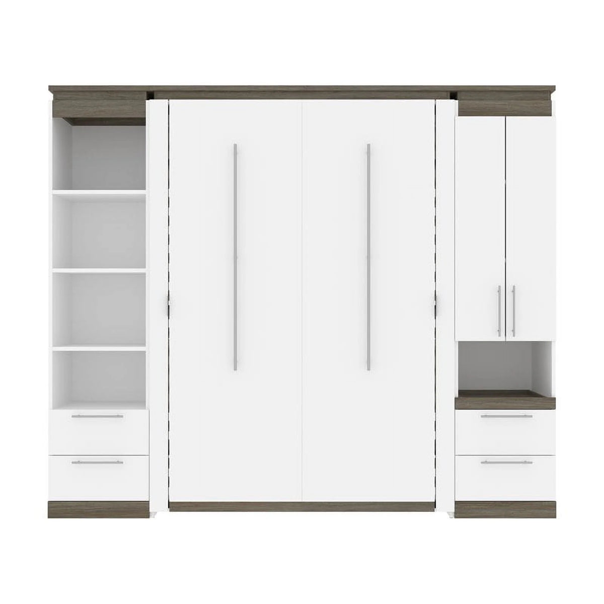 Modern Wood Full Murphy Bed with Storage Drawers in White E508824