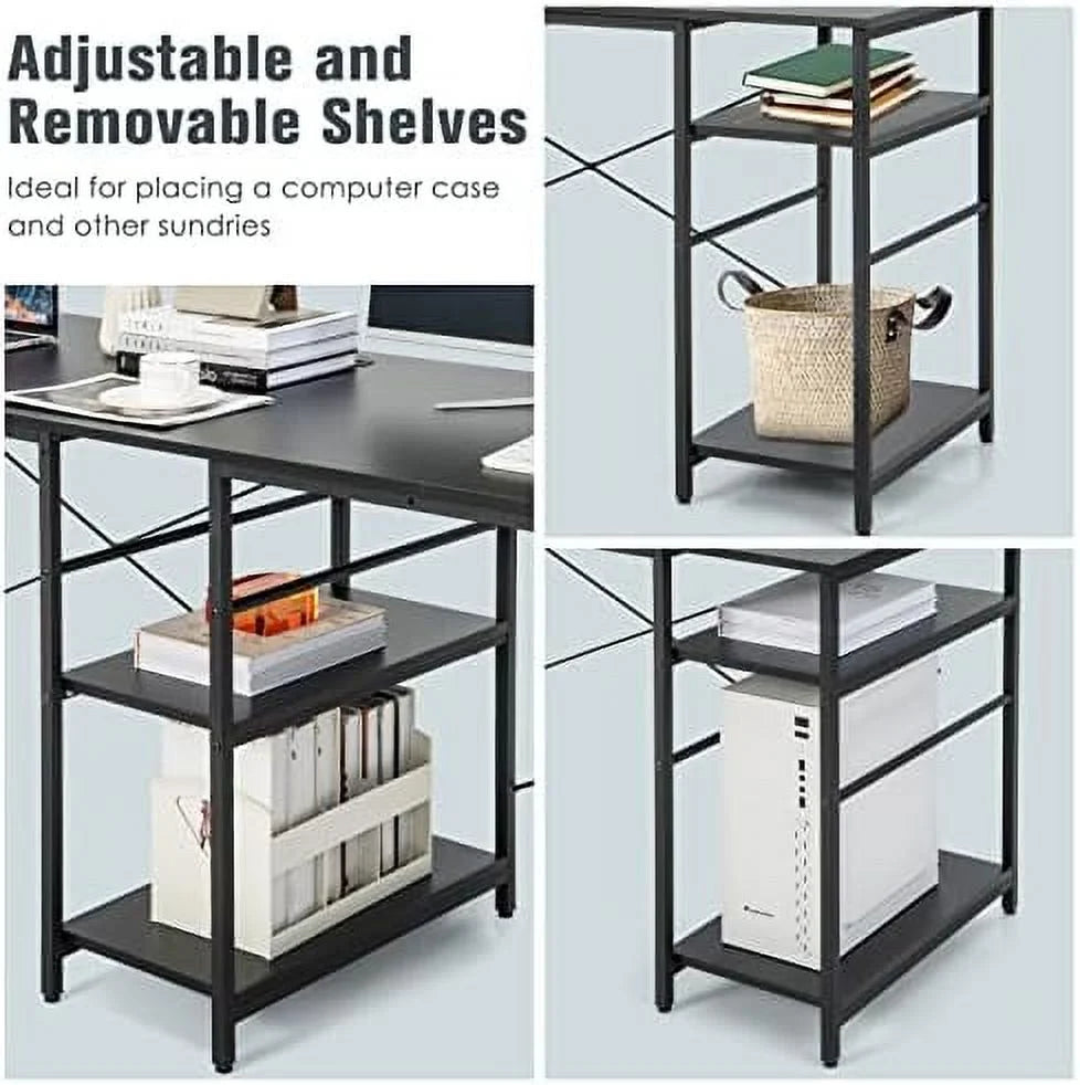 L-Shaped Convertible Computer Desk with 4-Tier Shelves E850