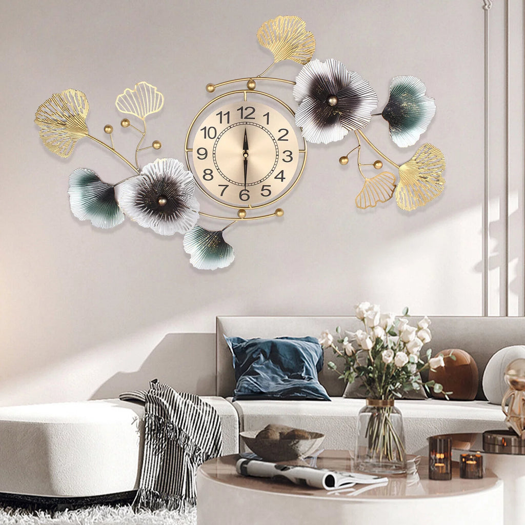 Ginkgo Leaf Wall Clock 90*45cm Mute Battery Operated J27781