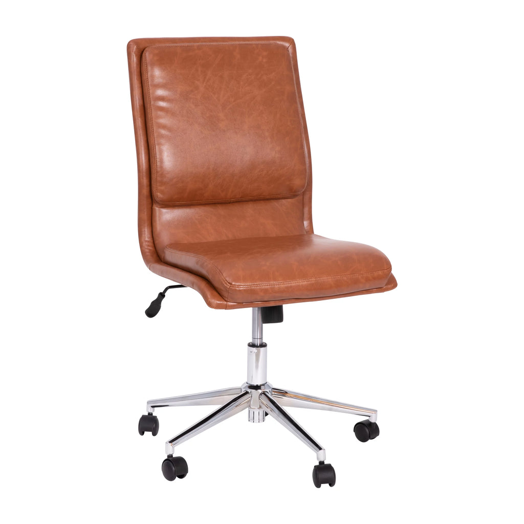 Brown Faux Leather Mid-Back Office Chair with Casters H145
