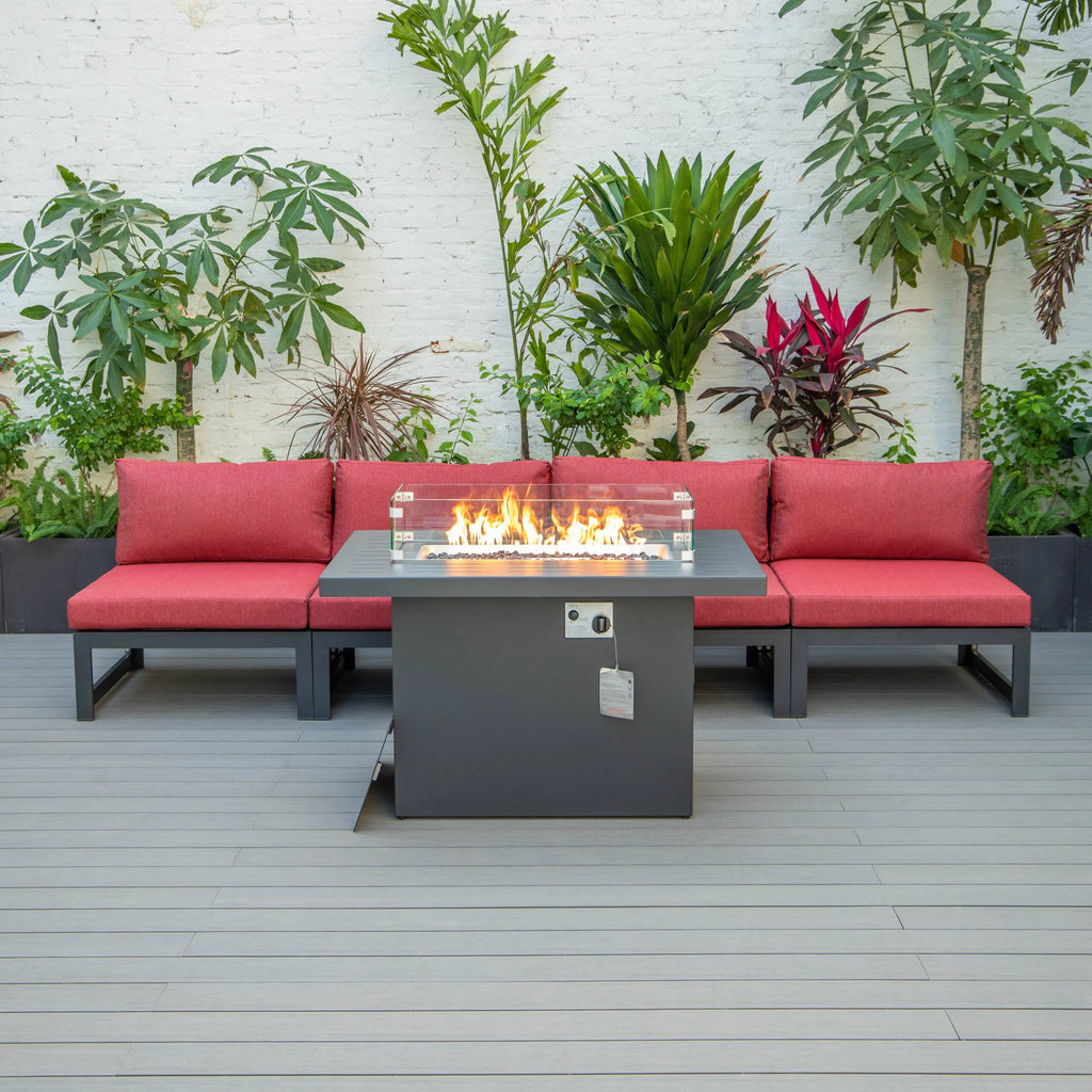 5-Piece Patio Chairs and Fire Pit Table Set Black Aluminum With Cushions L92500