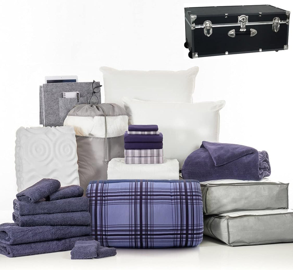 Twin XL Blue and Navy Bedding Bath Set with Trunk K554784
