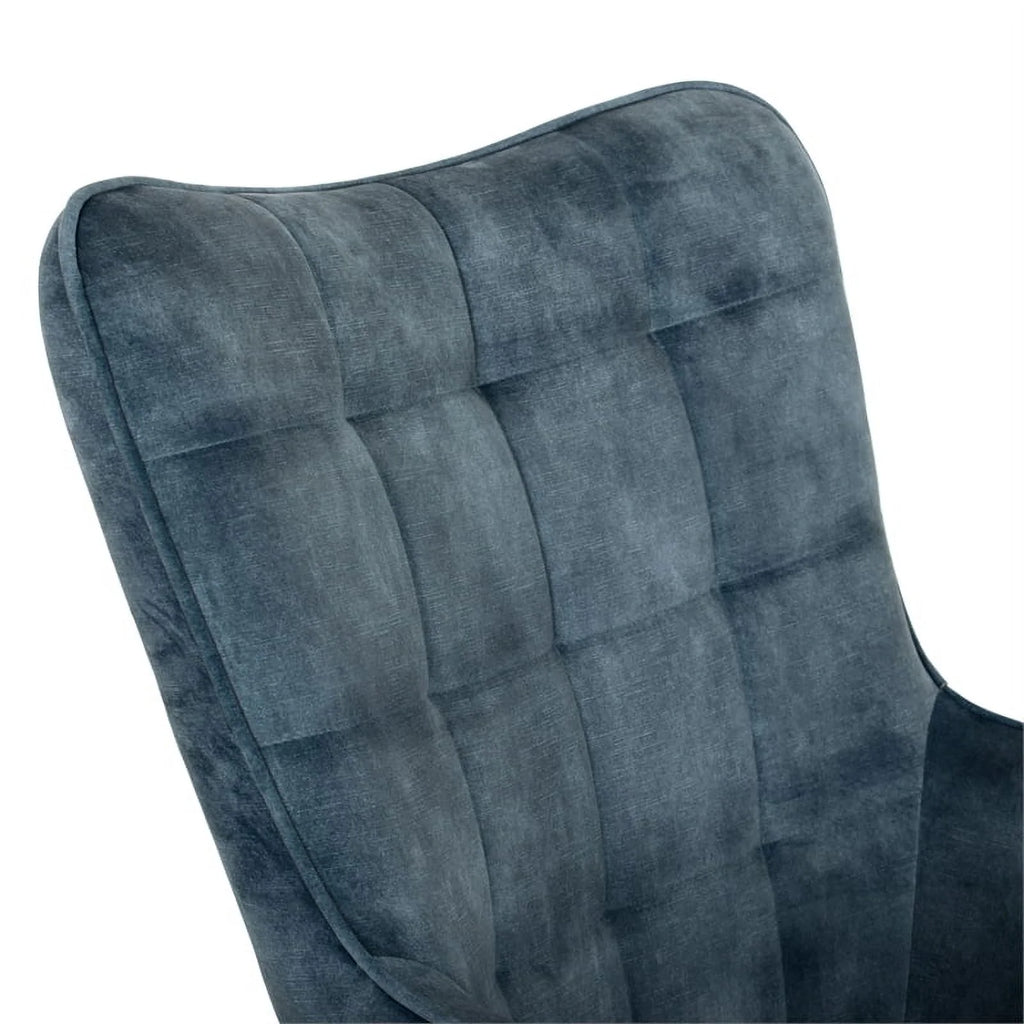 Dark Teal Blue Velvet Wingback Accent Chair with Stool W477026