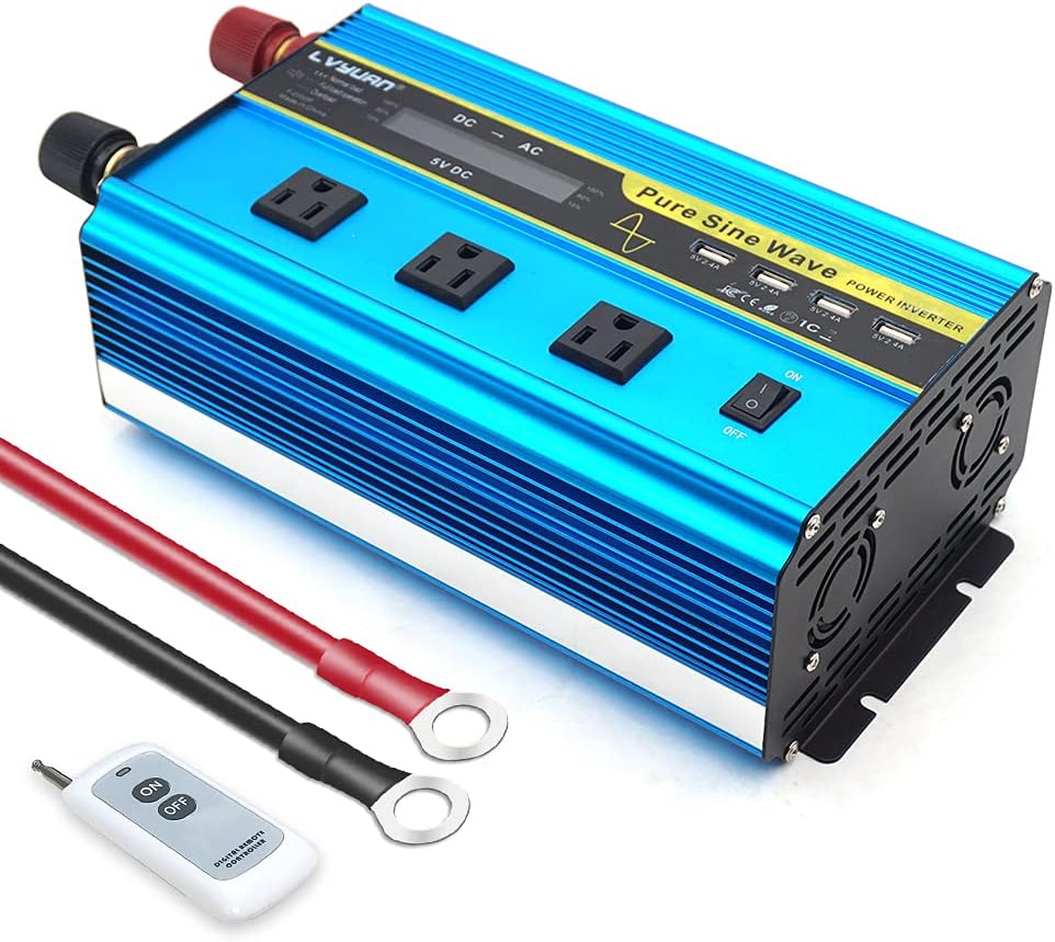 Pure Sine Wave Inverter 1600 Watts 12V to 110V with Remote Controller C835
