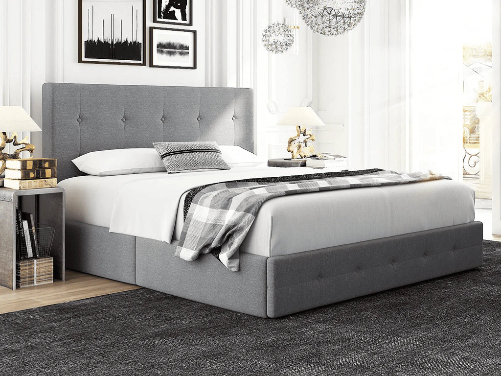 Queen Size Storage Bed Frame with 4 Drawers, Tufted Adjustable Headboard, Dark Grey E966129