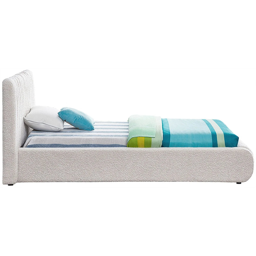Cream Boucle Fabric Twin Bed Q253756