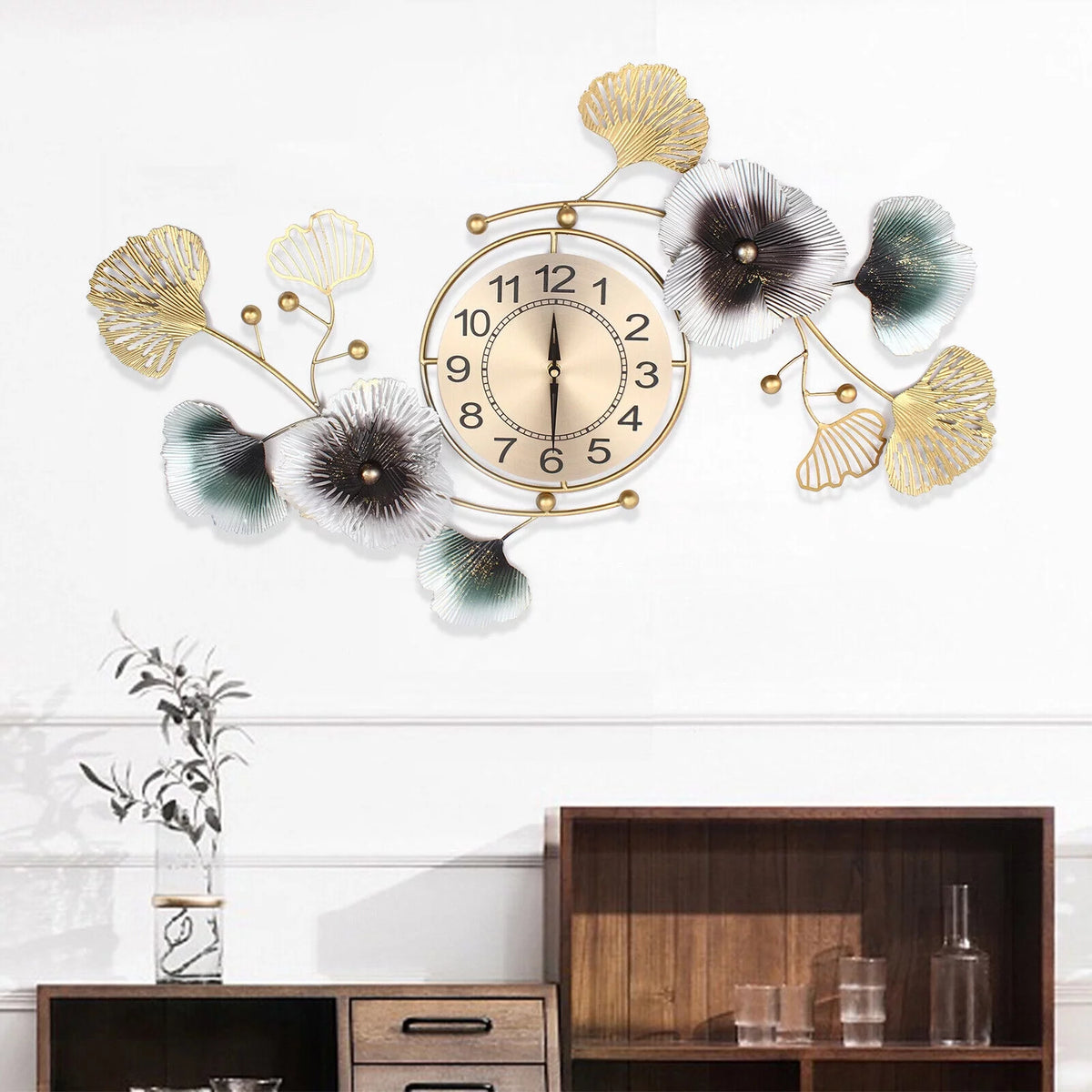 Ginkgo Leaf Wall Clock 90*45cm Mute Battery Operated J27781