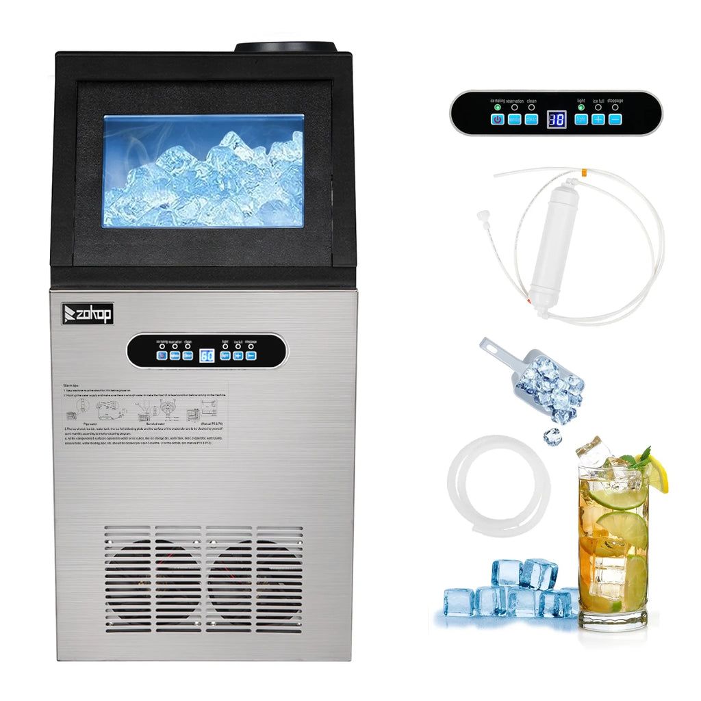 110lbs/24h Stainless Steel Freestanding Ice Maker Machine Q629496