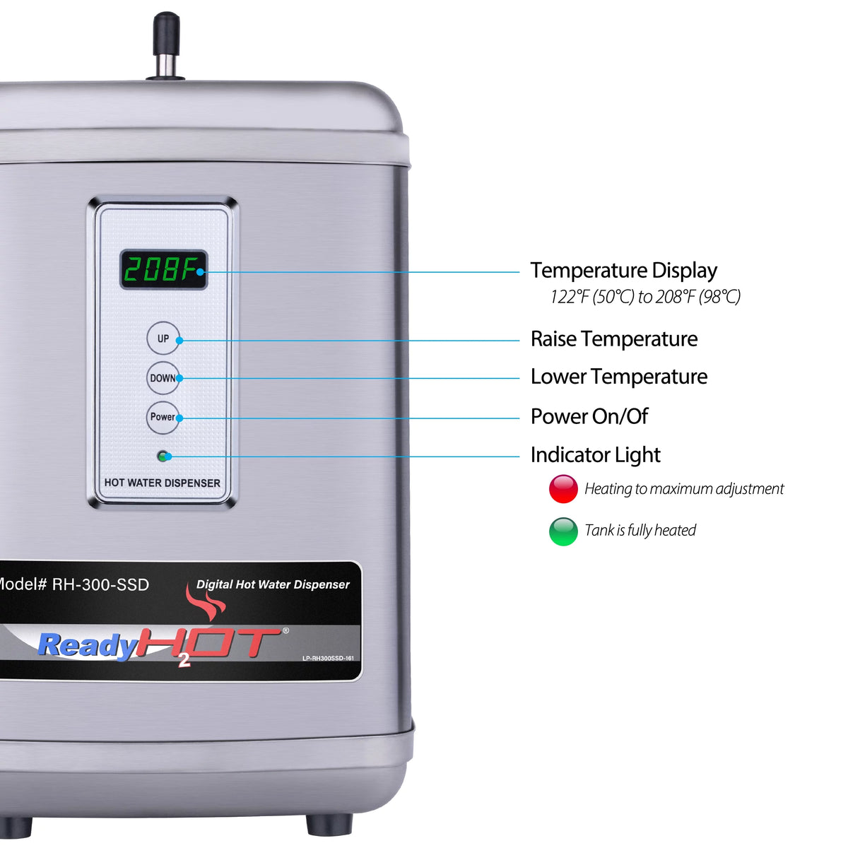 Digital Hot Water Dispenser 1300W with Brushed Nickel 2 Handle Faucet L696