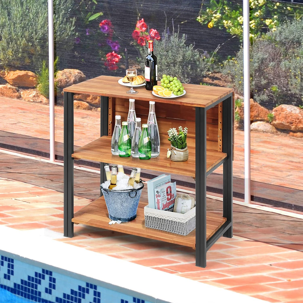 Acacia Wood Folding Patio Table with 2 Storage Shelves T97881