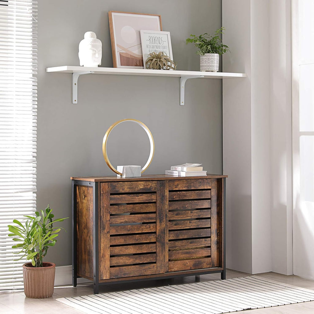 Rustic Brown Sideboard with Sliding Doors Q568