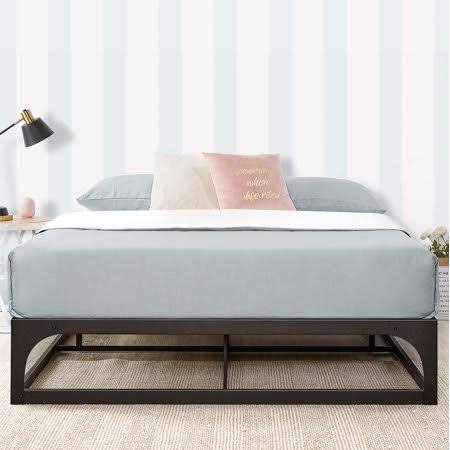 12 inch Hinged Metal Platform Bed with Steel Slats, Black, Twin B576