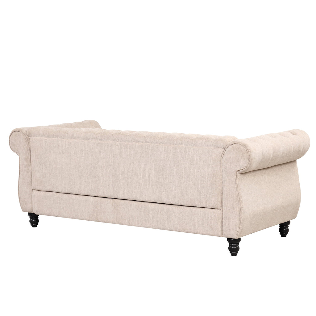 3 Seater Button Tufted Upholstered Sofa with Rolled Arms G2497
