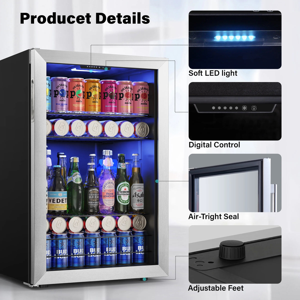 141-180 Can Freestanding Mini Beverage Refrigerator with Glass Door J2382